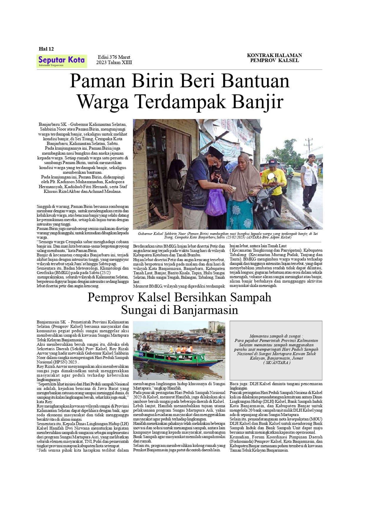 Kontrak Halaman Pemprov Kalsel Bulan Maret  ke 1 Thn 2023 di SKM.Seputar Kota Edisi 376-377